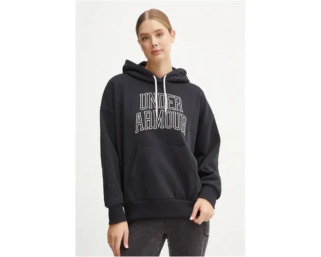 Under Armour bluza Icon HWT Terry femei, culoarea negru, cu gluga, cu imprimeu, 1386494