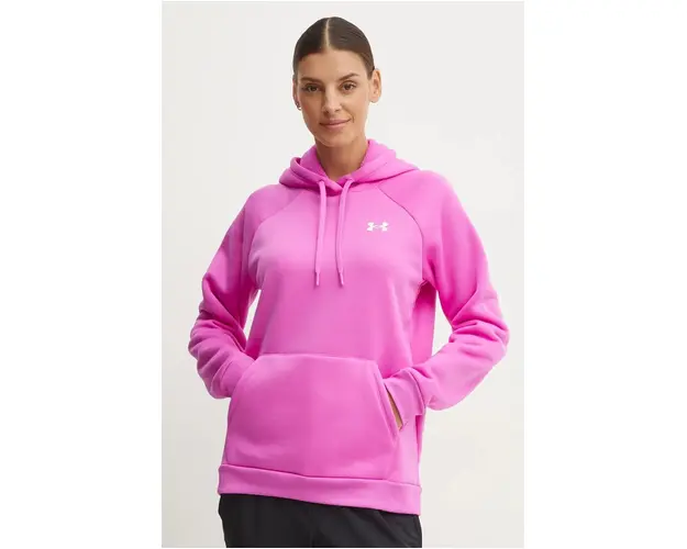 Under Armour bluza Armour Fleece femei, culoarea roz, cu gluga, neted, 1386507