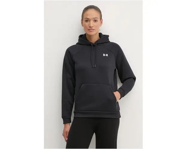 Under Armour bluza Armour Fleece femei, culoarea negru, cu gluga, neted, 1386507