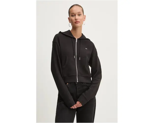Tommy Jeans bluza femei, culoarea negru, cu gluga, neted, DW0DW18763