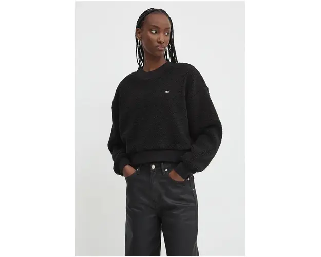 Tommy Jeans hanorac fleece culoarea negru, neted, DW0DW18770