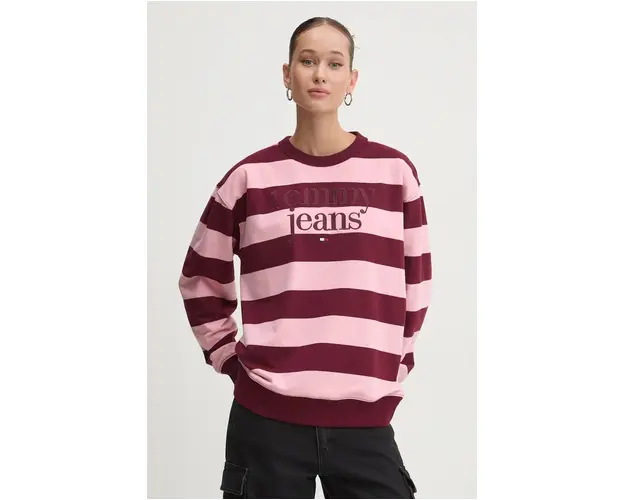 Tommy Jeans hanorac de bumbac femei, culoarea bordo, modelator, DW0DW19041