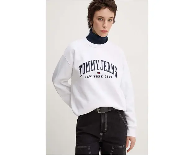 Tommy Jeans bluza femei, culoarea alb, cu imprimeu, DW0DW19824
