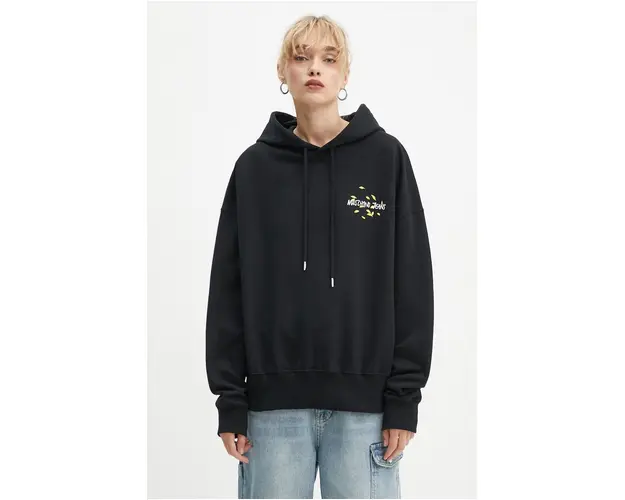 Moschino Jeans hanorac de bumbac femei, culoarea negru, cu gluga, cu imprimeu, A1701 8732