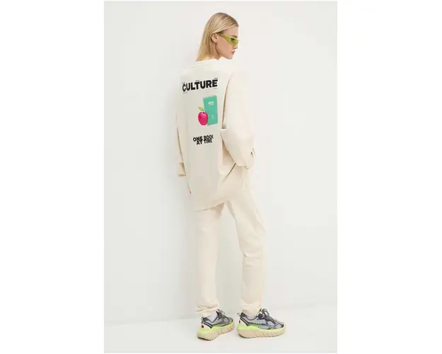 Moschino Jeans hanorac de bumbac femei, culoarea bej, cu imprimeu, A1708 8732