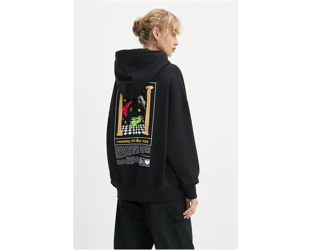 Moschino Jeans hanorac de bumbac femei, culoarea negru, cu gluga, cu imprimeu, A1703 8732