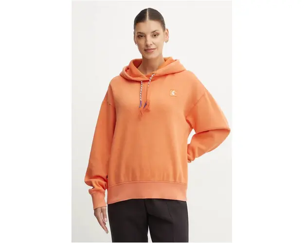 Champion hanorac de bumbac femei, culoarea portocaliu, cu gluga, neted, 117441