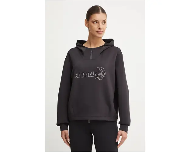 Sportalm bluza femei, culoarea negru, cu gluga, neted, 1854009665