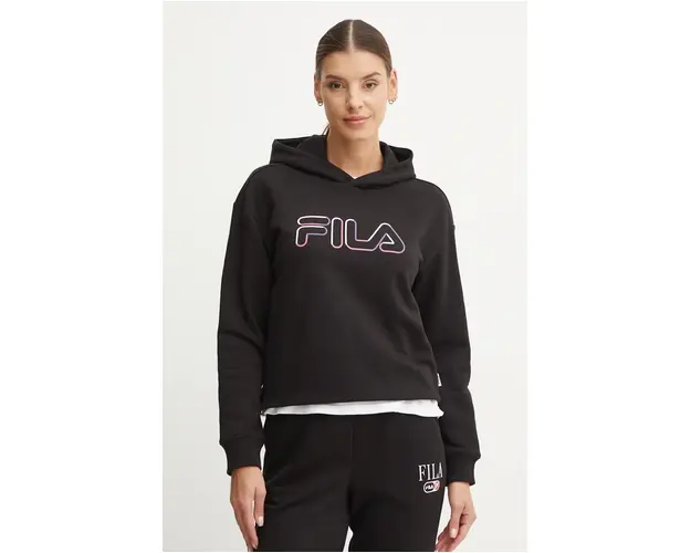 Fila bluza Lorca femei, culoarea negru, cu gluga, cu imprimeu, FAW0915