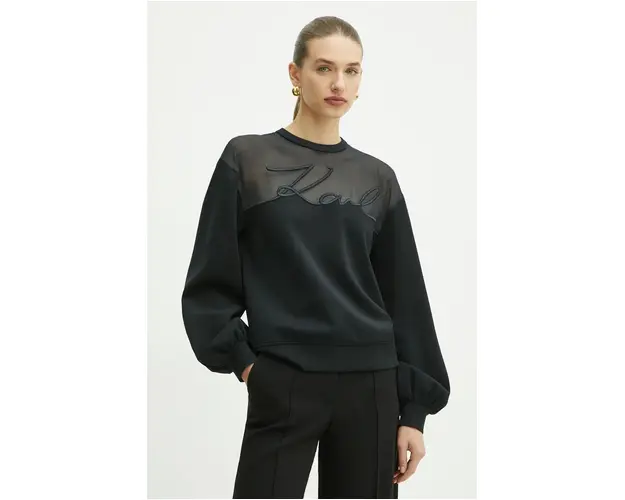 Karl Lagerfeld bluza femei, culoarea negru, cu imprimeu, 246W1806