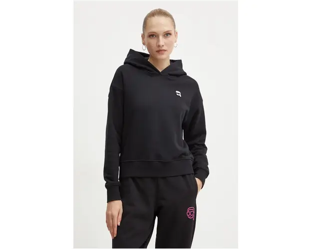 Karl Lagerfeld bluza femei, culoarea negru, cu gluga, neted, 246W1819