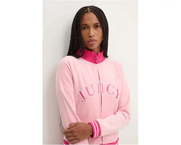 Juicy Couture bluza din velur TANYA TRACKTOP culoarea roz, cu imprimeu, JCSCT224417