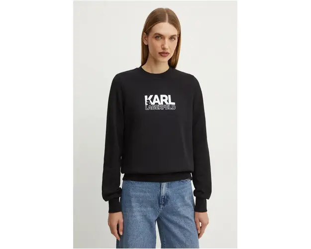 Karl Lagerfeld hanorac de bumbac femei, culoarea negru, cu imprimeu, 24WW1803