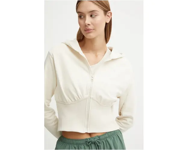 Puma hanorac de bumbac femei, culoarea bej, cu gluga, neted, 627475