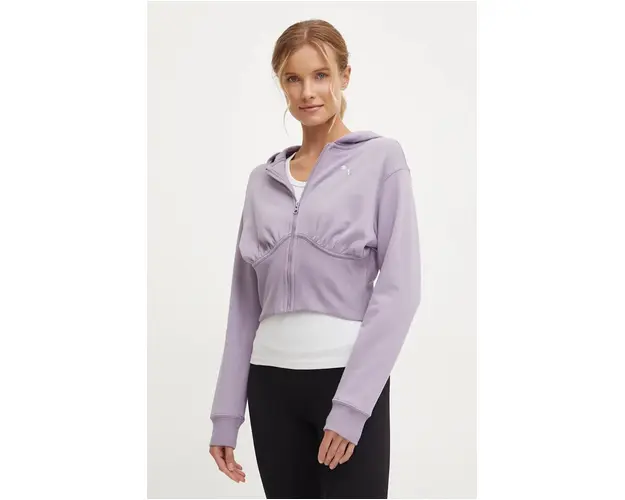 Puma hanorac de bumbac femei, culoarea violet, cu gluga, neted, 627475