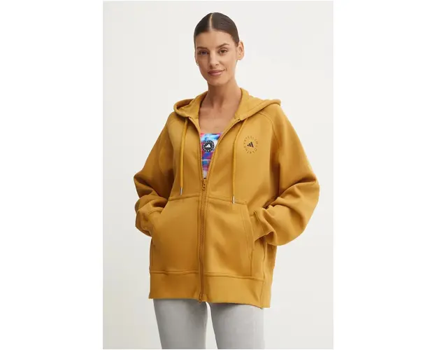 adidas by Stella McCartney bluza femei, culoarea maro, cu gluga, neted, JF6335
