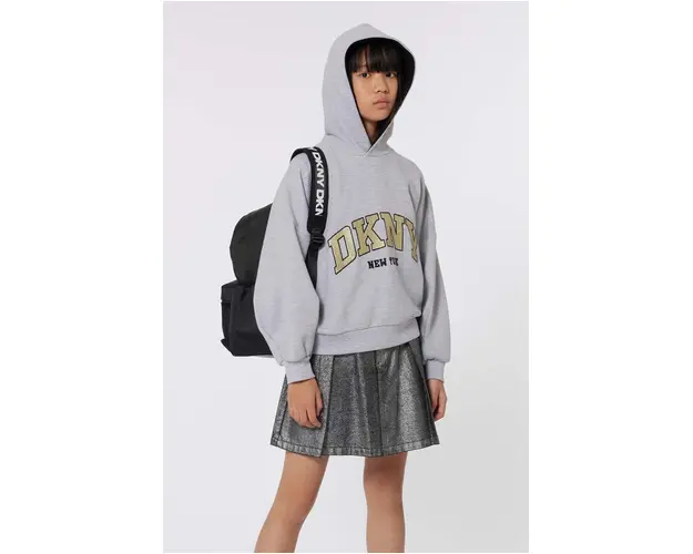 Dkny bluza copii culoarea gri, cu gluga, cu imprimeu, D60249