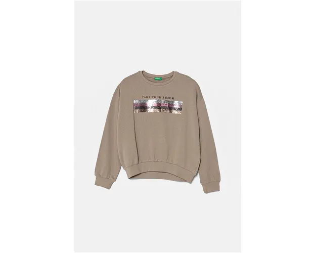 United Colors of Benetton hanorac de bumbac pentru copii culoarea gri, cu imprimeu, 3J68C10K0