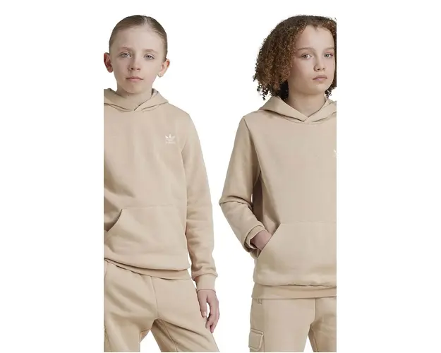 adidas Originals bluza copii HOODIE culoarea bej, cu gluga, neted, IX5283