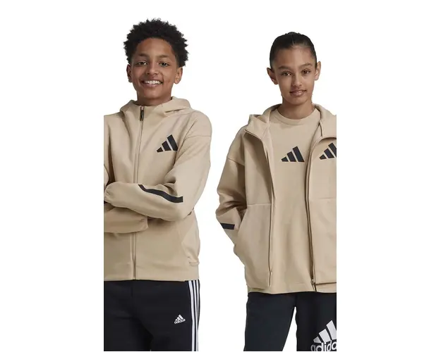 adidas bluza copii J Z.N.E.FZ culoarea maro, cu gluga, cu imprimeu, JF2495