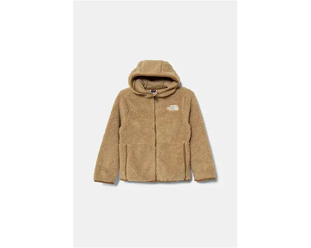The North Face hanorac polar pentru copii CAMPSHIRE F/Z HOODIE culoarea bej, cu gluga, neted, NF0A89KBLK51