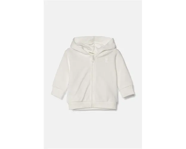 United Colors of Benetton hanorac de bumbac pentru bebelusi culoarea alb, cu gluga, neted, 3J70A5017