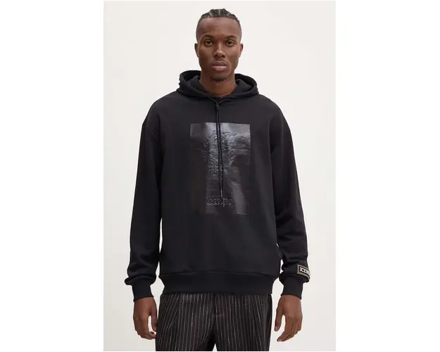 Iceberg hanorac de bumbac barbati, culoarea negru, cu gluga, cu imprimeu, E063 6300