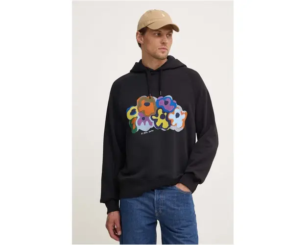 PS Paul Smith hanorac de bumbac barbati, culoarea negru, cu gluga, cu imprimeu, M2R.960X.NP4642