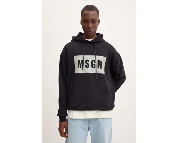 MSGM hanorac de bumbac barbati, culoarea negru, cu gluga, cu imprimeu, 3740MM525.247799