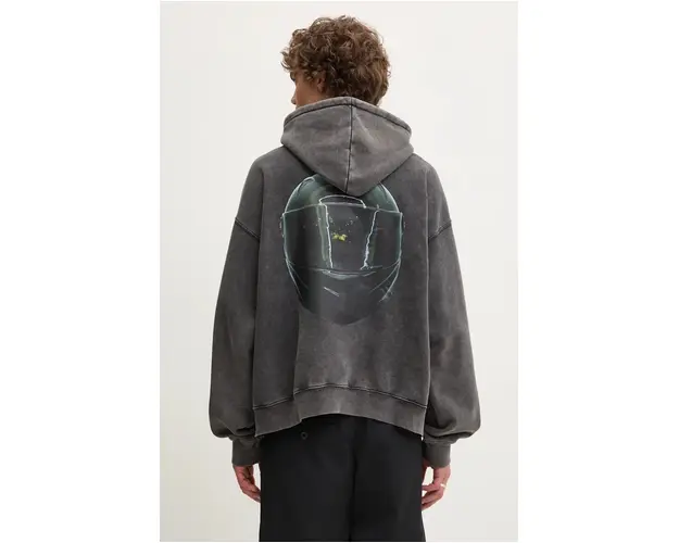 MSGM bluza barbati, culoarea gri, cu gluga, cu imprimeu, 3740MM139.247584