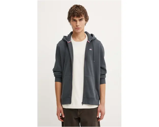 Tommy Jeans bluza barbati, culoarea gri, cu gluga, neted, DM0DM20498