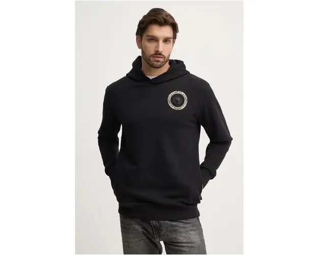 PLEIN SPORT bluza barbati, culoarea negru, cu gluga, cu imprimeu, AADC MJB3557 STE001N