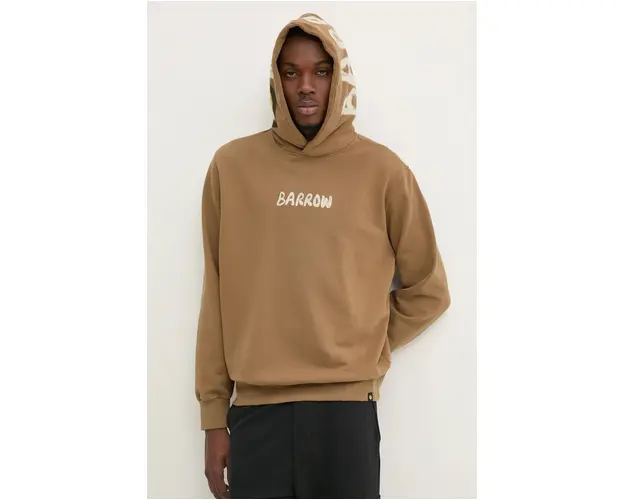 Barrow hanorac de bumbac barbati, culoarea maro, cu gluga, cu imprimeu, F4BWUAHS042