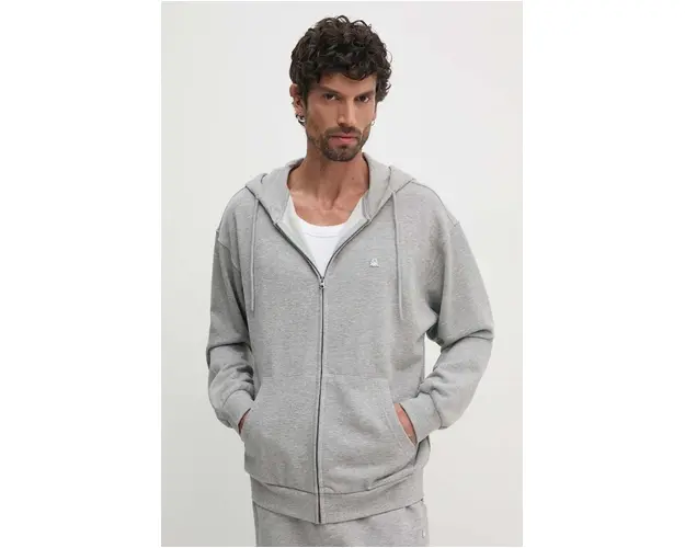 United Colors of Benetton hanorac de bumbac barbati, culoarea gri, cu gluga, neted, 342ZU500P