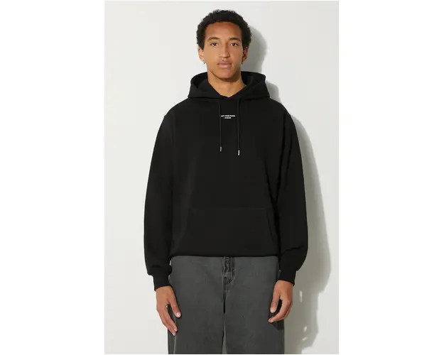 Drôle de Monsieur hanorac de bumbac Le Hoodie Slogan a Poche Classique barbati, culoarea negru, cu gluga, neted, PERM-HO161-CO127-BL