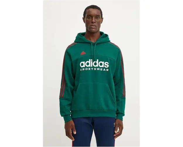 adidas bluza Tiro barbati, culoarea verde, cu gluga, cu imprimeu, IY4521