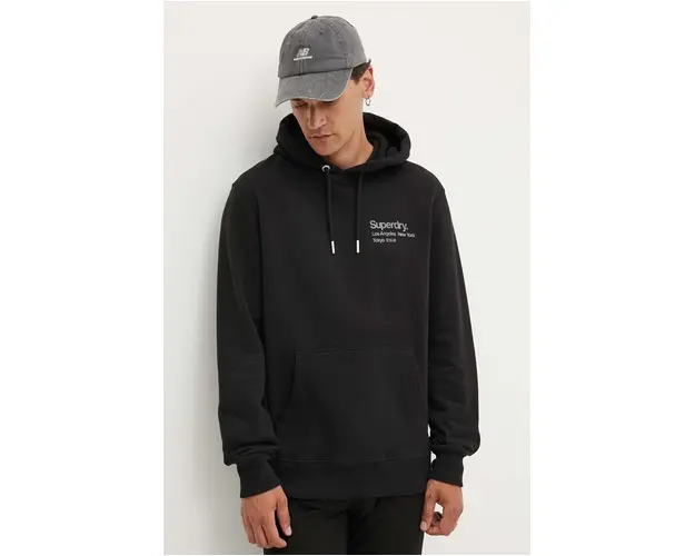 Superdry hanorac de bumbac barbati, culoarea negru, cu gluga, cu imprimeu, M2013723A-02A