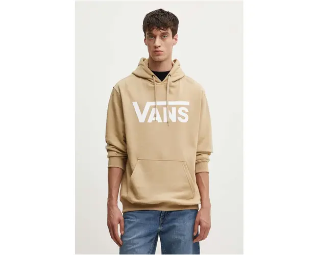 Vans hanorac de bumbac barbati, culoarea bej, cu gluga, cu imprimeu, VN000HNX4MG1