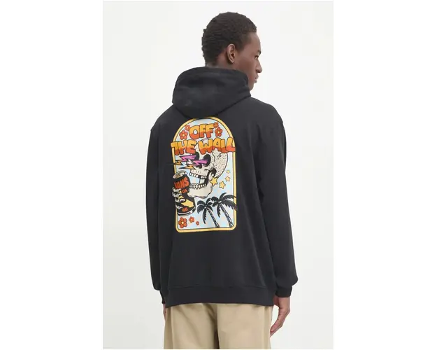 Vans hanorac de bumbac barbati, culoarea negru, cu gluga, cu imprimeu, VN000KHYBLK1