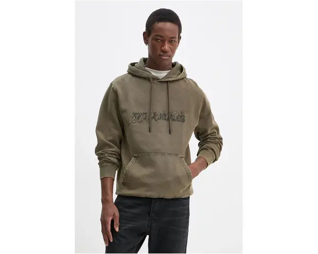 The Kooples hanorac de bumbac barbati, culoarea verde, cu gluga, cu imprimeu, HSWE29038K