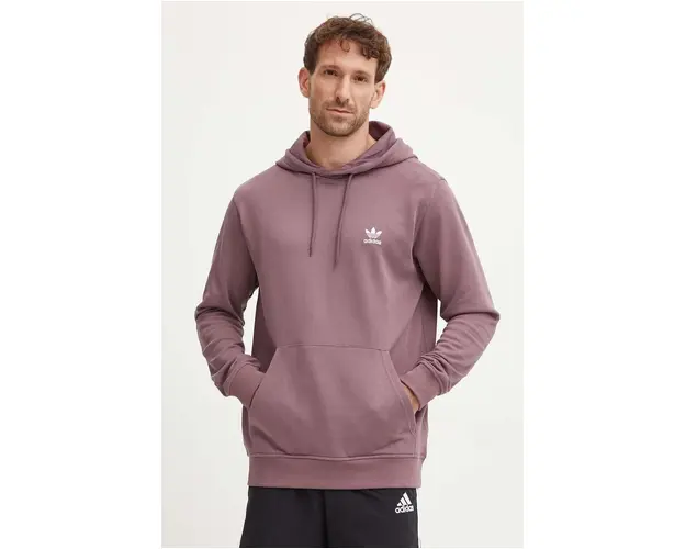 adidas Originals hanorac de bumbac barbati, culoarea violet, cu gluga, neted, IX7673