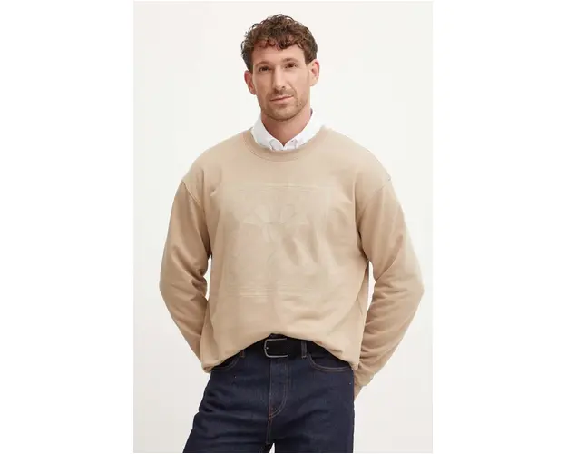 Joop! hanorac de bumbac barbati, culoarea bej, cu imprimeu, 30042874