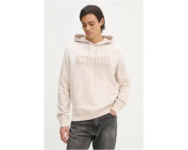 Diesel hanorac de bumbac S-GINN-HOOD-K44 barbati, culoarea bej, cu gluga, modelator, A14022.0KMAM