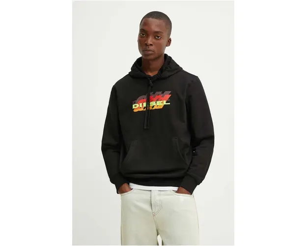 Diesel bluza S-GINN-HOOD-K41 barbati, culoarea negru, cu gluga, cu imprimeu, A14830.0HAYT