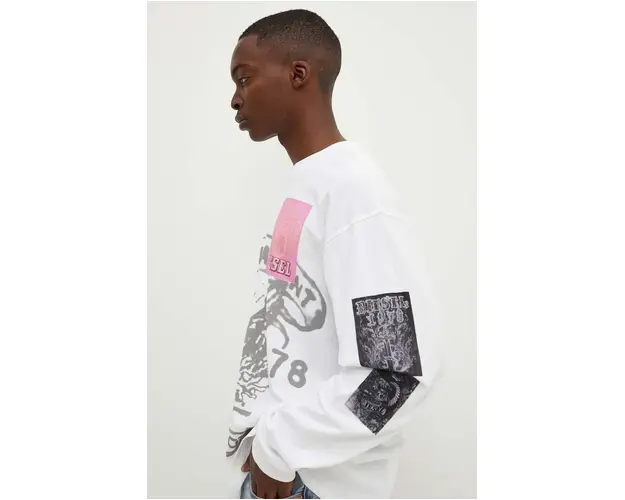 Diesel longsleeve din bumbac T-BOXT-LS-Q10 culoarea alb, cu imprimeu, A14876.0ALAX