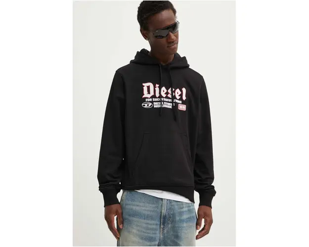 Diesel bluza S-GINN-HOOD-K45 barbati, culoarea negru, cu gluga, cu imprimeu, A15723.0HAYT