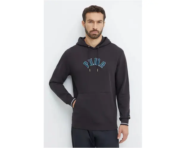 Puma hanorac de bumbac Classics Play Paris Hoodie barbati, culoarea negru, cu gluga, cu imprimeu, 626766