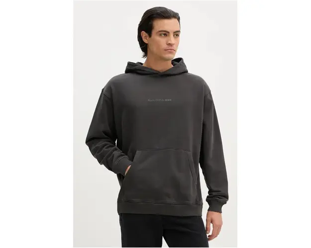 Marc O'Polo hanorac de bumbac DENIM barbati, culoarea gri, cu gluga, cu imprimeu, 5000005312