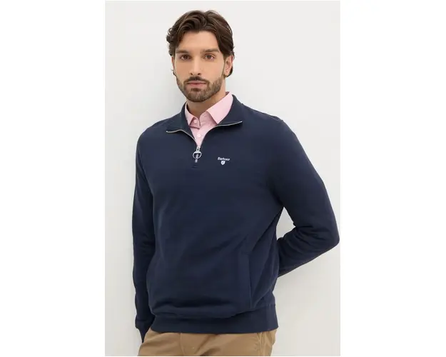 Barbour hanorac de bumbac barbati, culoarea albastru marin, neted, MOL0642