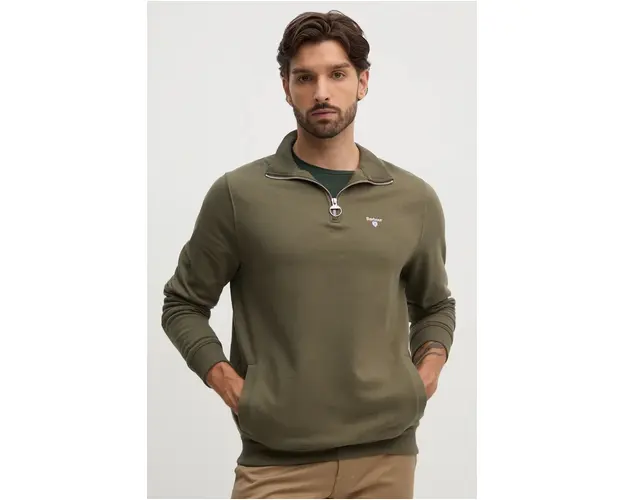 Barbour hanorac de bumbac barbati, culoarea verde, neted, MOL0642